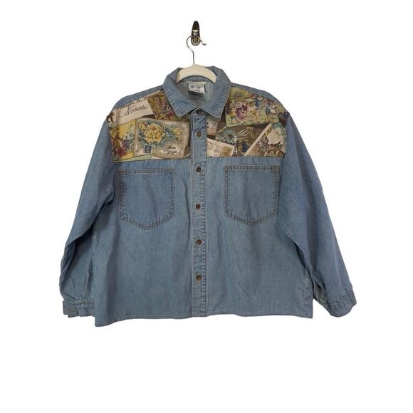 Vintage made in south Africa cropped oversized fit denim button down M - Picture 13 of 16